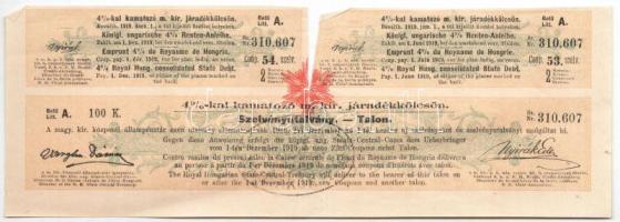 Budapest 1892. "A Magyar Korona országai 4%-al kamatozó járadékkölcsön" államadóssági kötv...