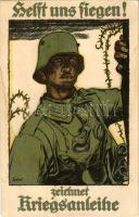 Helft uns siegen! Zeichnet Kriegsanleihe / WWI German military loan propaganda art postcard s: Fritz Erler (fl)