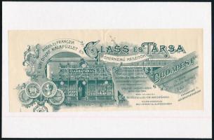 cca 1897 Glass és Társa úri divat- és kalapüzlet fejléces számlájának fejléces kartonra ragasztva