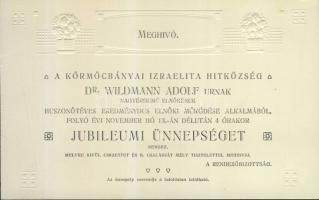 cca 1910 Dombornyomott meghívó a körmöcbányai izraelita hitközség jubileumi ünnepségére gyönyörű állapotban / Invititation card for the ball of the Kremnitz isr. community