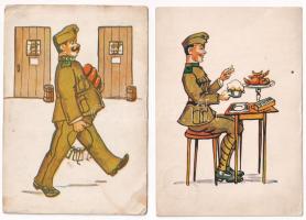 4 db RÉGI katonai humoros képeslap, Bruck Mihály kiadása / 4 pre-1945 military humour postcards