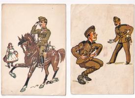 4 db RÉGI katonai humoros képeslap, Bruck Mihály kiadása / 4 pre-1945 military humour postcards
