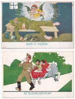 4 db RÉGI magyar katonai humoros képeslap, Bernáth és Kluka szignóval / 4 pre-1945 Hungarian militar...