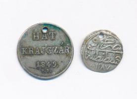 1849NB 6kr Ag + Oszmán Birodalom 1773. 1p Ag "I. Abdul-Hamid" (0,43g) T:2- mindkettő lyukasztva Hungary 1849NB 6 Krajczár Ag + Ottoman Empire 1773. 1 Para Ag "Abdülhamid I" (0,43g) C:VF holed