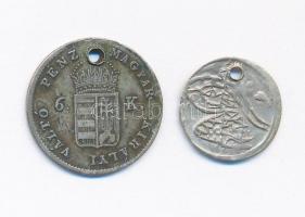 1849NB 6kr Ag + Oszmán Birodalom 1773. 1p Ag "I. Abdul-Hamid" (0,43g) T:2- mindkettő lyuka...