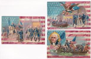 George Washington's Birthday - 3 db régi amerikai dombornyomott litho képeslap / 3 pre-1945 American (USA) embossed, litho postcards