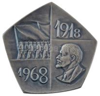 1968. 1918-1968 / MSZMP Központi Bizottsága Agitációs és Propaganda Osztálya ezüstpatinázott bronz plakett (75x78mm) T:1-