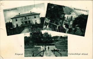 Balatonszepezd, Szepezd; Gévay penzió, Heinrich kúria, villa, Viriusztelepi strand, fürdőzők (szakadások / tears)