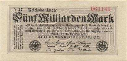 Német Birodalom / Weimari Köztársaság 1923. 5.000.000.000M hatjegyű sorszámmal, fekete cégjelzéssel T:I