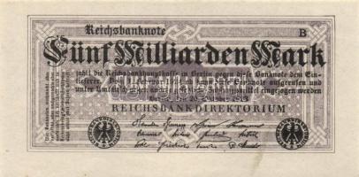 Német Birodalom / Weimari Köztársaság 1923. 5.000.000.000M (2x) sorszám és cégjelzés nélkül T:I,I-