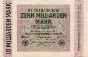 Német Birodalom / Weimari Köztársaság 1923. 10.000.000.000M hatjegyű sorszámmal, Hakensterne vízjellel T:I