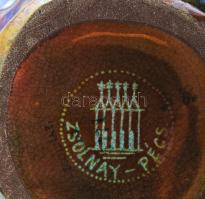 Zsolnay szecessziós békás váza, eozin mázas.
Formába öntött és kézzel alakított fehércserép, oldalá...