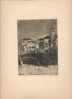 Bajor Ágost (1892-1958): Feltre, 1918. Rézkarc, papír, jelzett, 16,5×12 cm