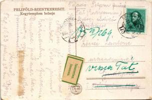 1933 Péliföldszentkereszt (Bajót), Kegytemplom, belső + "ESZTERGOM - KOMÁROM 178" vasúti m...
