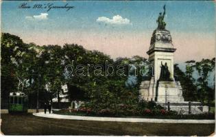 1920 Den Haag, s'-Gravenhage, The Hague; Plein 1813 / street view, tram, monument (EK)