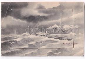 Siófok, Háborgó Balaton, "BAROSS" gőzös, gőzhajó. leporellolap 10 képpel. Sámuel Adolf kiadása (EB)