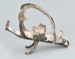 Ezüstözött alpakka pezsgős / borosüveg tartó állvány. Nyitható nyakrésszel. XX. sz. eleje. 28 cm