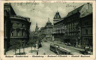 1925 Budapest VIII. Erzsébet körút, Blaha Lujza tér, színház, 6-os villamos