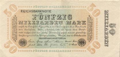 Német Birodalom / Weimari Köztársaság 1923. 50.000.000.000M keresztvirág vízjellel, sorszám és cégjelzés nélkül T:II+