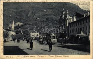 1937 Bolzano, Bozen (Südtirol); Gries, Piazza Grande Italia / square, tram with "Unica" advertisement (EK)