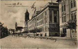 1907 Kolozsvár, Cluj; Kossuth utca unitárius kollégium, Kövendy üzlete / street view, boarding school, shop (EK)