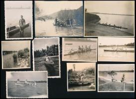 1928-1944 Csónakok a Dunán, 10 db fotó, közte: bajai túrán Bogyiszló sziget, Somody-telep csónakházak, 6×6 és 8×11 cm közötti méretekben