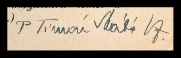 P. Tímár Máté (1895-1971) lelkipásztor aláírása Manréza emléklapon