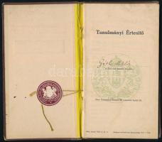 1934 Bp., IV. ker. közs. főreáliskola tanulmányi értesítője címeres levélzáróval