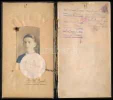 1926 A M. kir. József Műegyetem igazolványa, leckekönyve, benne 6 db okmánybélyeg és fénykép, címere...
