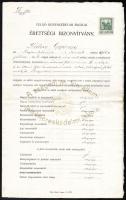 1917 Szeged, felsőkereskedelmi iskola érettségi bizonyítvány, pecséttel, aláírásokkal