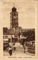 Nagyszeben, Hermannstadt, Sibiu; Tanácsostorony, üzlet. Jos. Drotleff / Ratturm / Turnul Consiliului / town hall&#039;s tower, shop (EB)