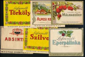 10 db régi magyar italcímke, vegyes állapotban