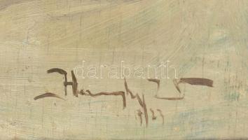 Haranghy Jenő (1894-1951): Lovak, 1923. Olaj, falemez, jelezve jobbra lent, dekoratív fakeretben, 60...