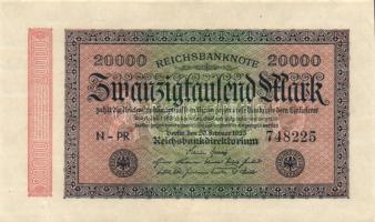Német Birodalom / Weimari Köztársaság 1923. 20.000M (2x) Hakensterne vízjellel, hatjegyű sorszámmal T:I