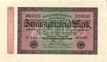 Német Birodalom / Weimari Köztársaság 1923. 20.000M (2x) Hakensterne vízjellel, hatjegyű sorszámmal ...