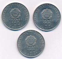 1980. 100Ft Ni "Szovjet-magyar közös űrrepülés" (3x) T:1--2 Adamo EM61