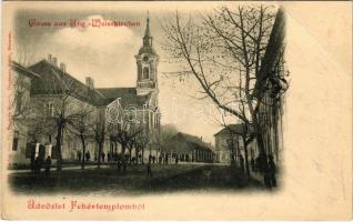 1901 Fehértemplom, Ung. Weisskirchen, Bela Crkva; utcakép, templom. Th. Hepke kiadása / street view with church (EB)