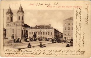 1900 Arad, Tököly tér, Görög keleti püspöki templom, piac, Ifj. Löwy Ármin és Hoffmann József üzlete / square, Greek Orthodox church, shops, market (EK)