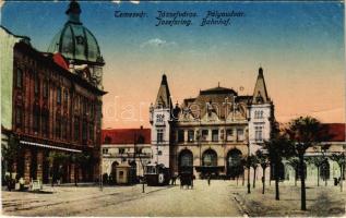 1919 Temesvár, Timisoara; Józsefváros, pályaudvar, vasútállomás, villamos / Iosefin, railway station, tram (EK)