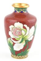 Kínai rekeszzománc (cloisonne) kis váza, kis kopásnyomokkal, m: 10 cm