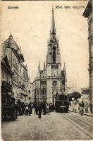 1919 Újvidék, Novi Sad; Római katolikus templom, villamos. Hohlfeld kiadása / church, tram (EB)