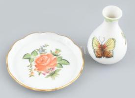Herendi tálka és kis váza. Viktória és virág mintás Kézzel festett, jelzett, hibátlan d: 8 cm, m: 6 cm