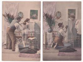 Erotikus képeslap sorozat - 5 db régi hosszú címzéses képeslap meztelen hölggyel / Erotic postcard s...