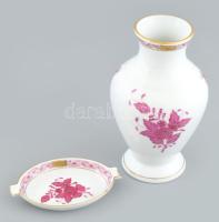 Herendi Apponyi mintás váza és hamutál. Kézzel festett, jelzett, hibátlan m: 16 cm, Hamutál 11,5 cm