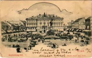 1902 Arad, Szabadság tér, piac, üzletek. Kerpel Izsó kiadása / square, market, shops (EK)