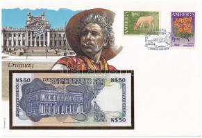 Uruguay 1989. 50P borítékban, alkalmi bélyeggel és bélyegzéssel T:I  Uruguay 1989. 50 Pesos in envelope with stamps and cancellations C:UNC