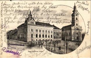 1903 Nagykanizsa, Fő tér, templom, bankpalota. Mair József kiadása (EK)