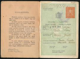 1929 Bp., A Magyar Királyság által kiállított fényképes útlevél / Hungarian passport