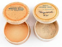 2 db régi gyógyszeres papírdoboz (Budapesti Gyógyszertár Vállalat, ill. Fővárosi Tanács Gyógyszertár...