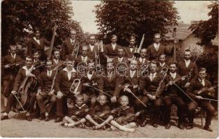 1929 Ormosbánya, Ormospuszta; Bányász zenekar, csoportkép. photo (fa)